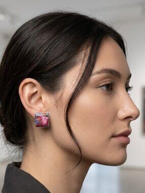 Kingman Turquoise Purple Dahlia Pierced Earrings 925 Silver New